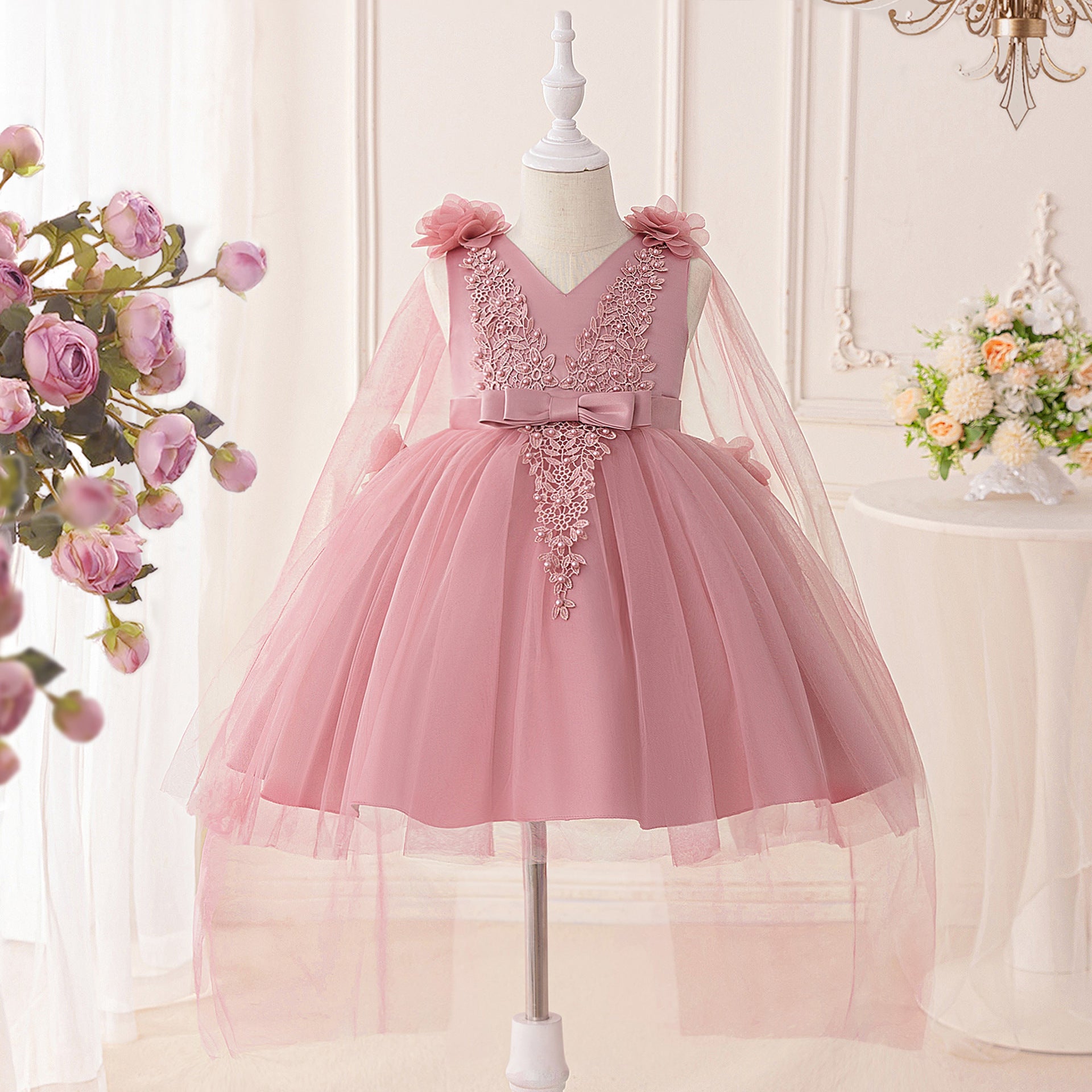 Frocklet Adorable A-Line Tulle & Lace 3D Flower Girl Dress for Parties & Weddings 9