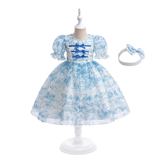 Frocklet Light Blue Girls Princess A-Line Floral Tulle Dress for Parties, Weddings & Events 1