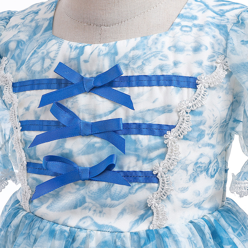 Light Blue Girls Princess A-Line Floral Tulle Dress for Parties, Weddings & Events