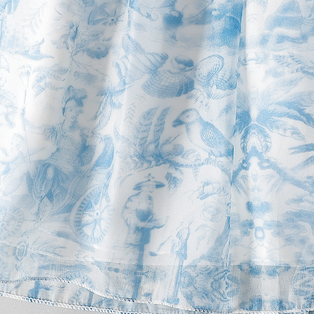 Light Blue Girls Princess A-Line Floral Tulle Dress for Parties, Weddings & Events