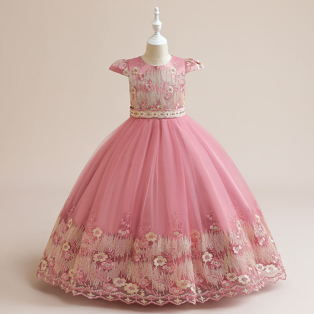 Cute A-Line Maxi Tulle Princess Dress for Girls, Embroidered & Applique, Summer Party & Wedding