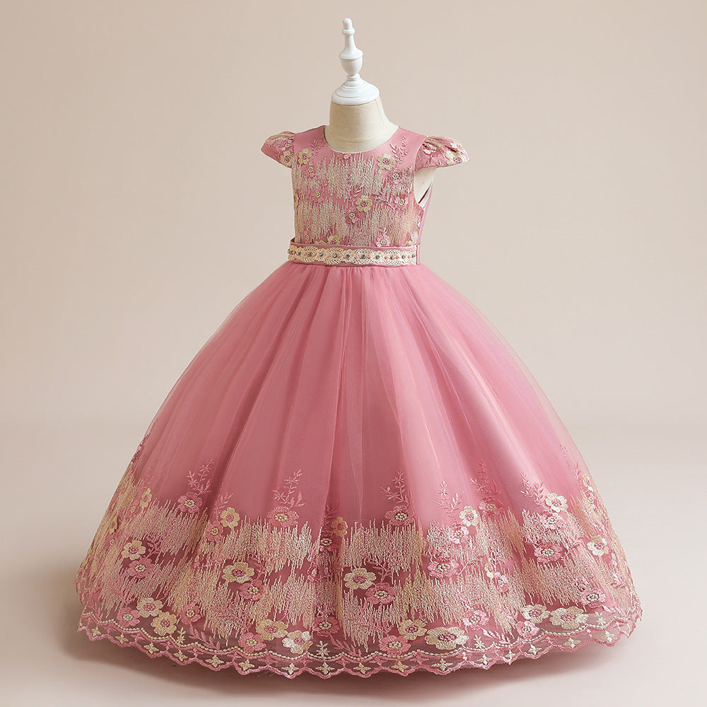 Cute A-Line Maxi Tulle Princess Dress for Girls, Embroidered & Applique, Summer Party & Wedding