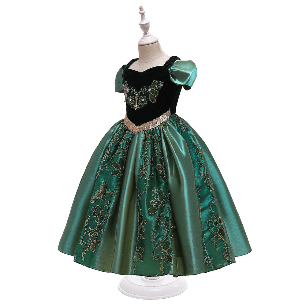 Green Off-Shoulder Princess Ball Gown Dress for Girls | Party & Formal Wear Ages 2-10