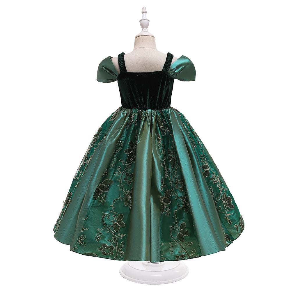 Green Off-Shoulder Princess Ball Gown Dress for Girls | Party & Formal Wear Ages 2-10