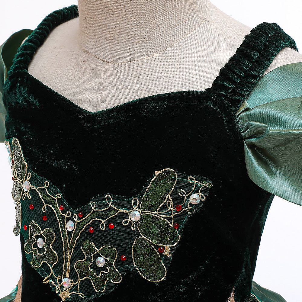 Green Off-Shoulder Princess Ball Gown Dress for Girls | Party & Formal Wear Ages 2-10