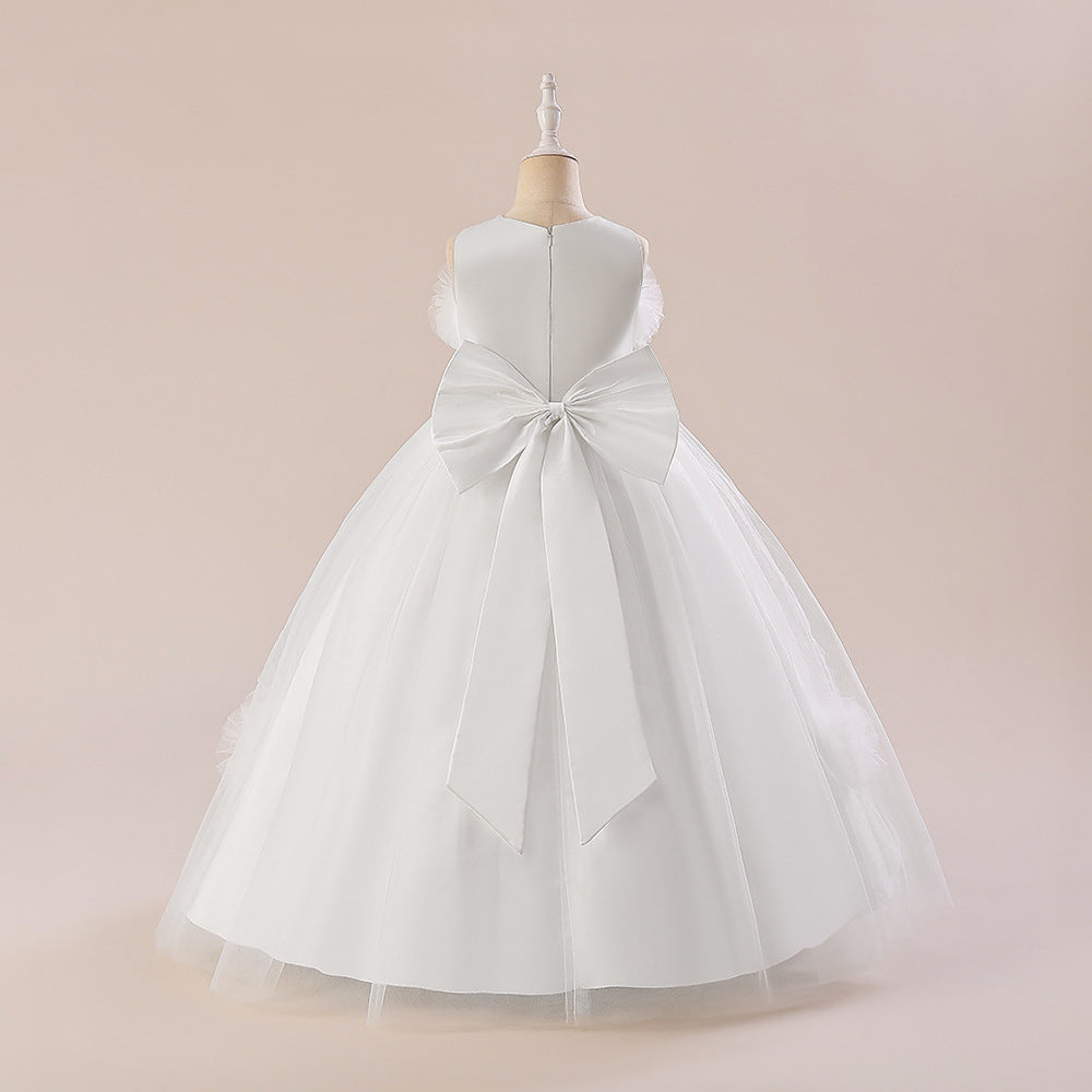 White Off Shoulder Tulle Maxi Dress for Girls | Cute A-Line Flower Girl Gown