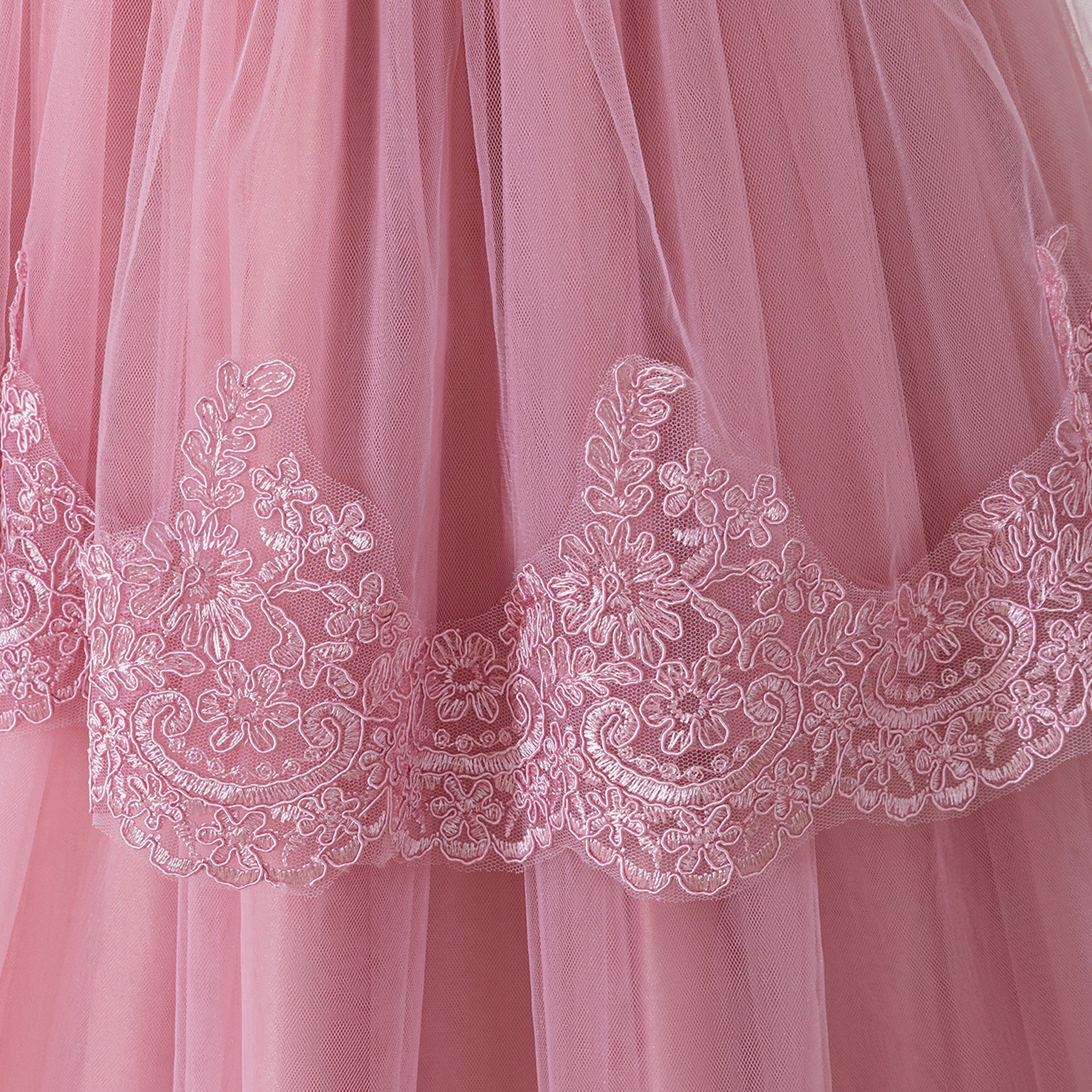 Frocklet Pink Off Shoulder Maxi Girls Dress with Lace & Tiered Tulle | Formal Party & Flower Girl Gown 7