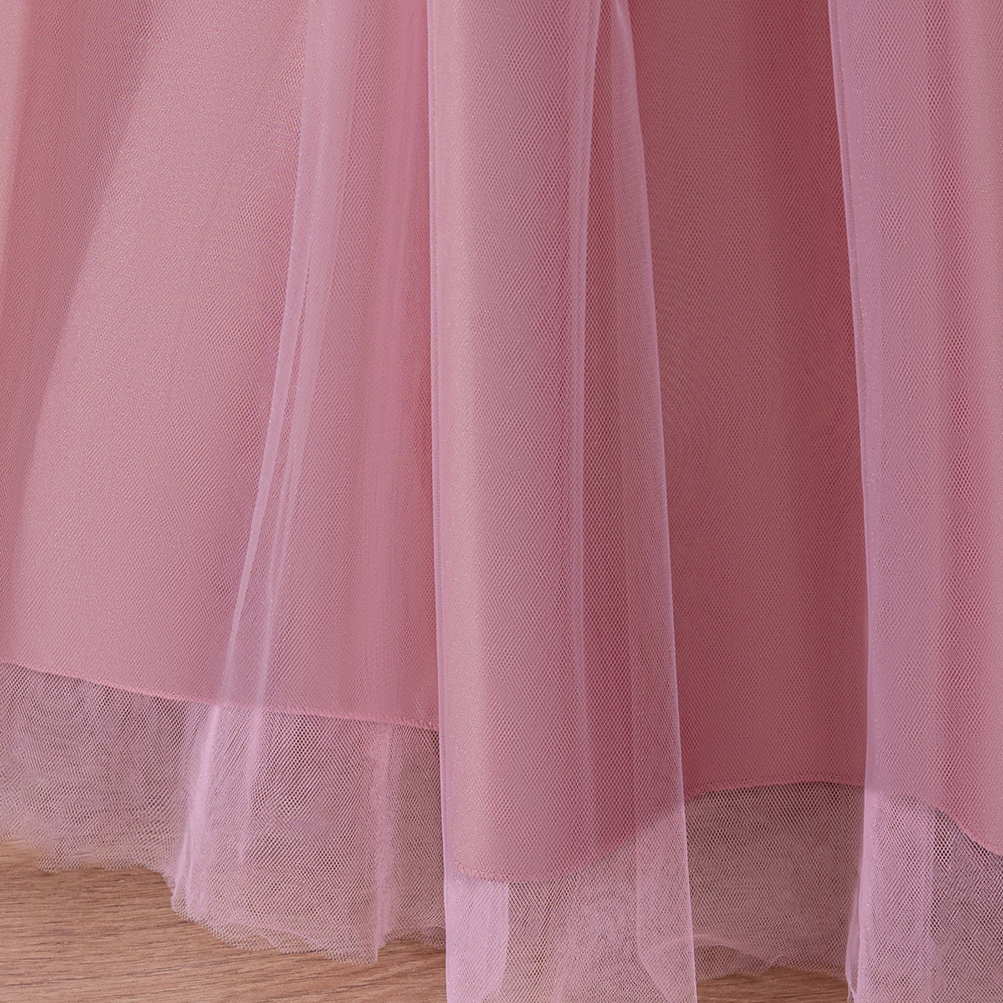 Pink Off Shoulder Maxi Girls Dress with Lace & Tiered Tulle | Formal Party & Flower Girl Gown