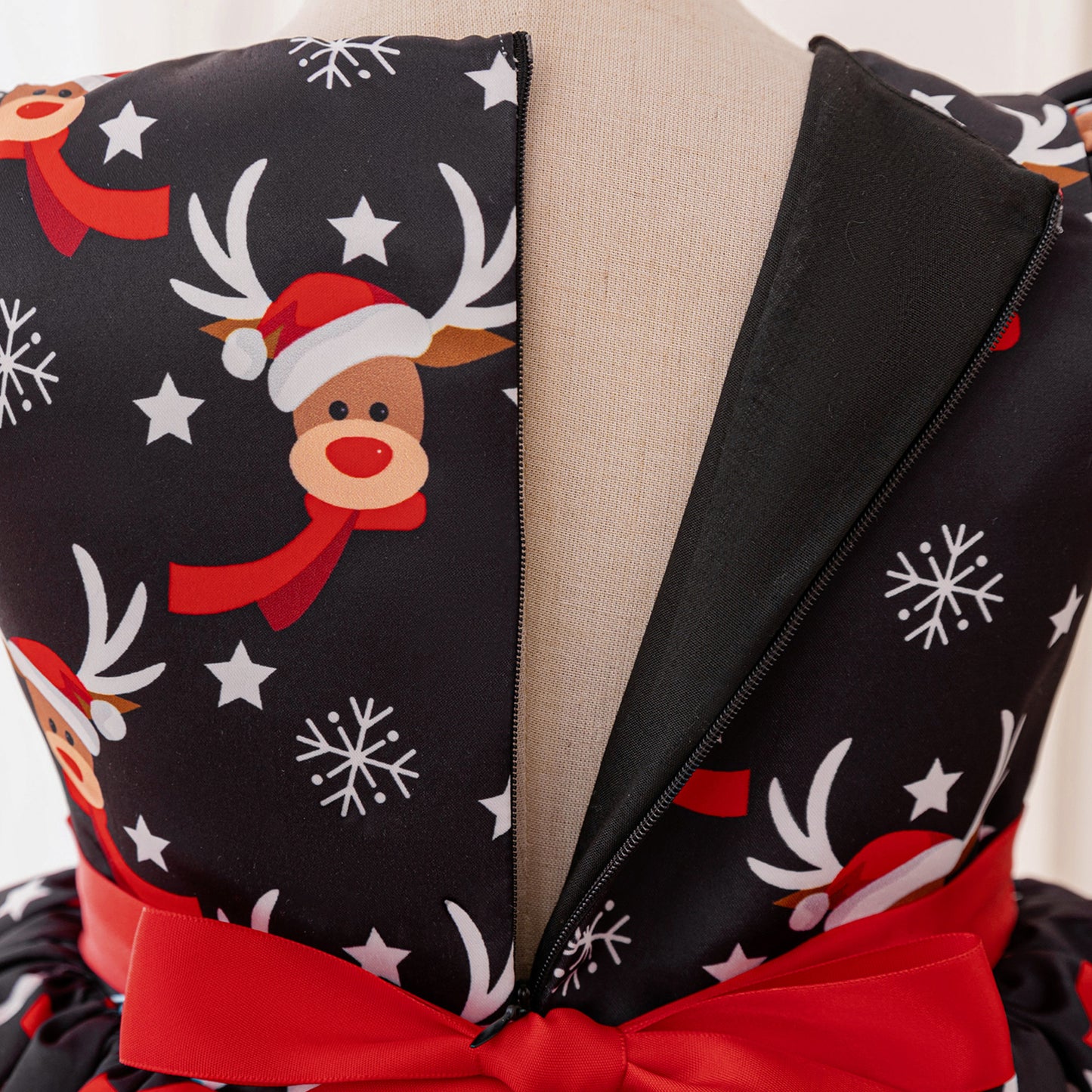 Red Puffy Princess Ball Gown Dress for Girls with Reindeer Print – Christmas & Party Outfit