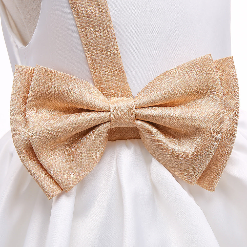 Cute Puffy Ball Gown Dress for Girls - Tea Length Satin Party Dress with Bowknot & Ruffles