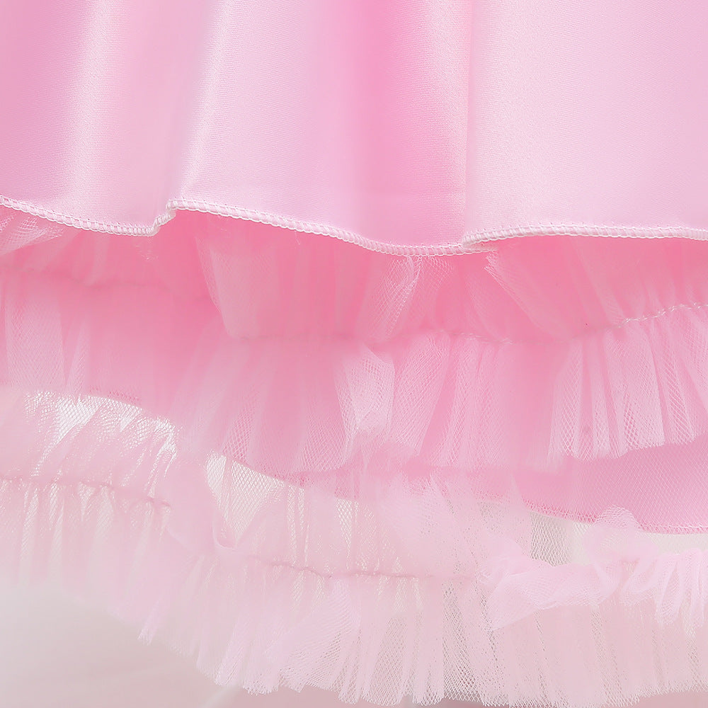 Cute Puffy Ball Gown Dress for Girls - Tea Length Satin Party Dress with Bowknot & Ruffles
