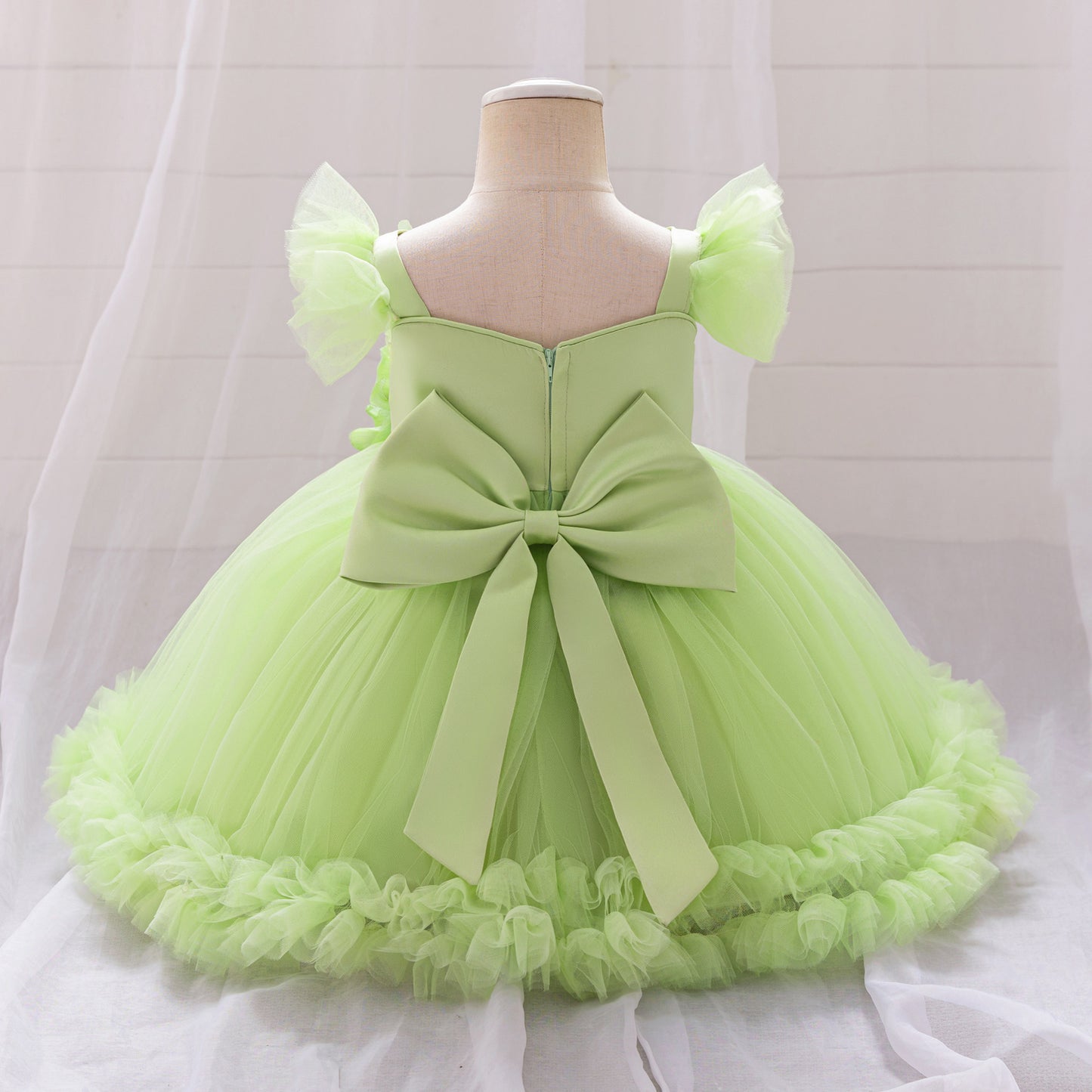 Puffy Ball Gown Dress for Girls with Sequins, Flowers & Bowknot | Cute Tea-Length Party Princess Dress