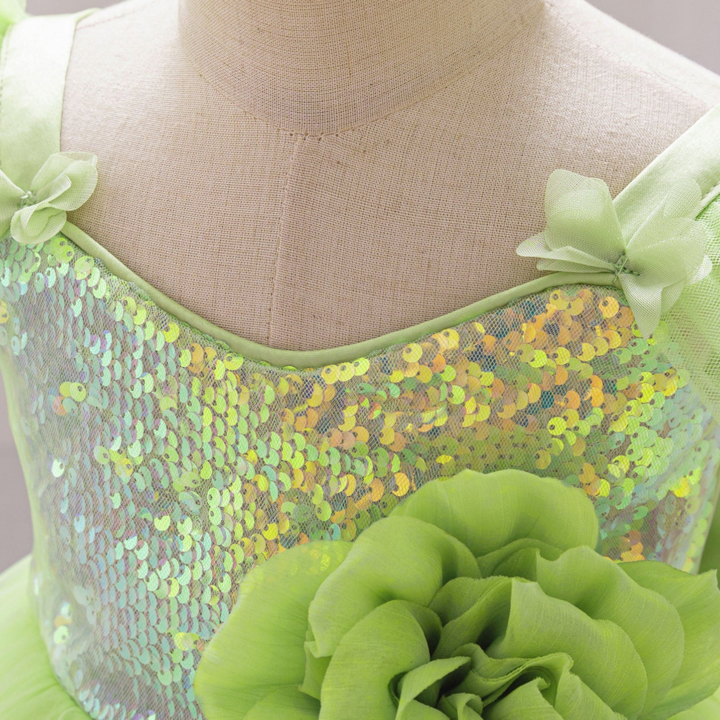Puffy Ball Gown Dress for Girls with Sequins, Flowers & Bowknot | Cute Tea-Length Party Princess Dress