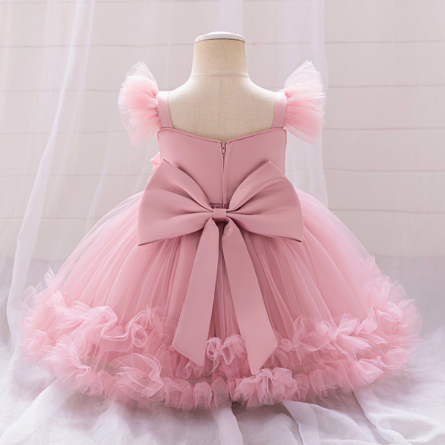Puffy Ball Gown Dress for Girls with Sequins, Flowers & Bowknot | Cute Tea-Length Party Princess Dress