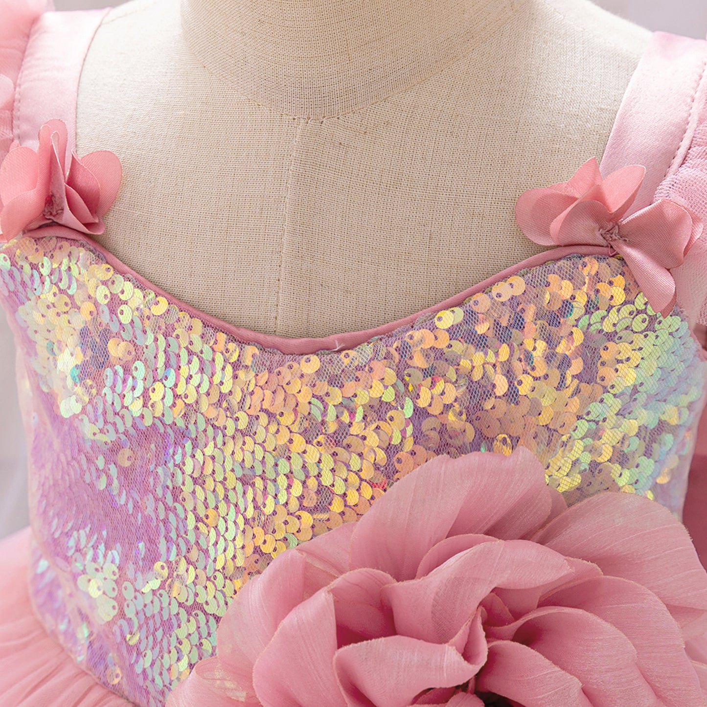 Puffy Ball Gown Dress for Girls with Sequins, Flowers & Bowknot | Cute Tea-Length Party Princess Dress