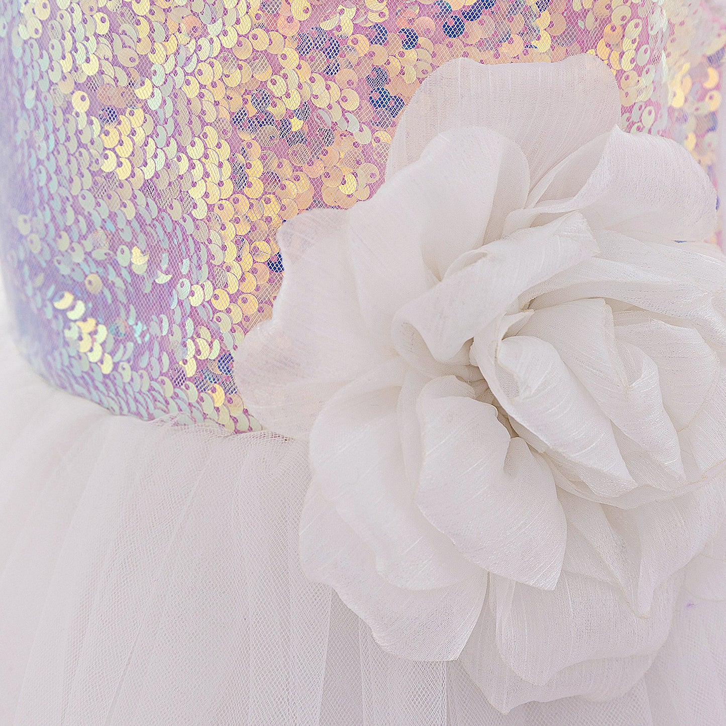Puffy Ball Gown Dress for Girls with Sequins, Flowers & Bowknot | Cute Tea-Length Party Princess Dress