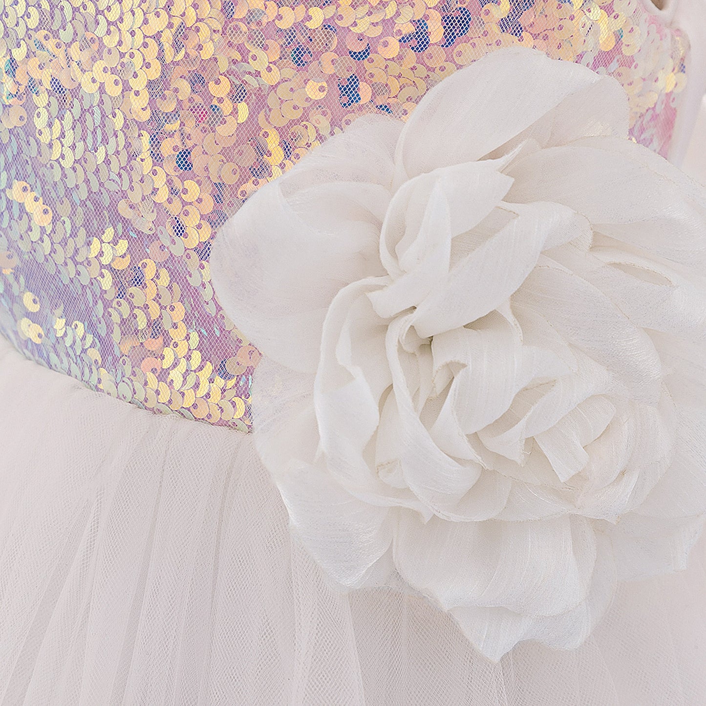 Puffy Ball Gown Dress for Girls with Sequins, Flowers & Bowknot | Cute Tea-Length Party Princess Dress