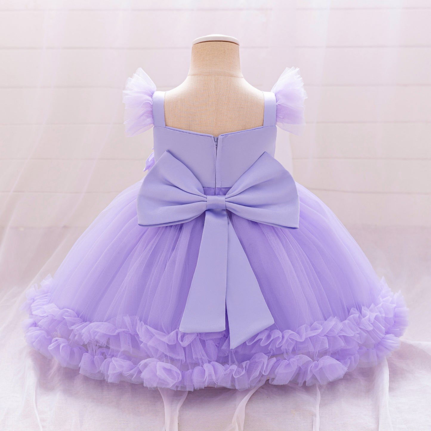 Puffy Ball Gown Dress for Girls with Sequins, Flowers & Bowknot | Cute Tea-Length Party Princess Dress