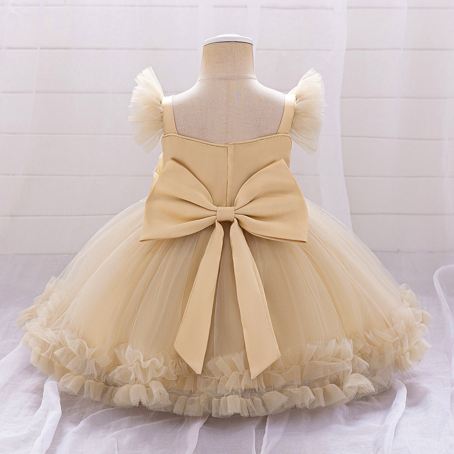 Puffy Ball Gown Dress for Girls with Sequins, Flowers & Bowknot | Cute Tea-Length Party Princess Dress