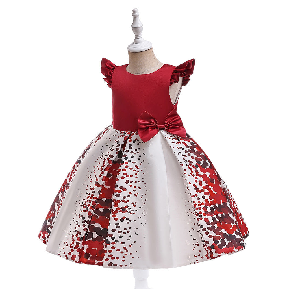 Girls' Puffy Floral Satin Ball Gown Dress – Cute Princess Tea-Length Outfit for Parties