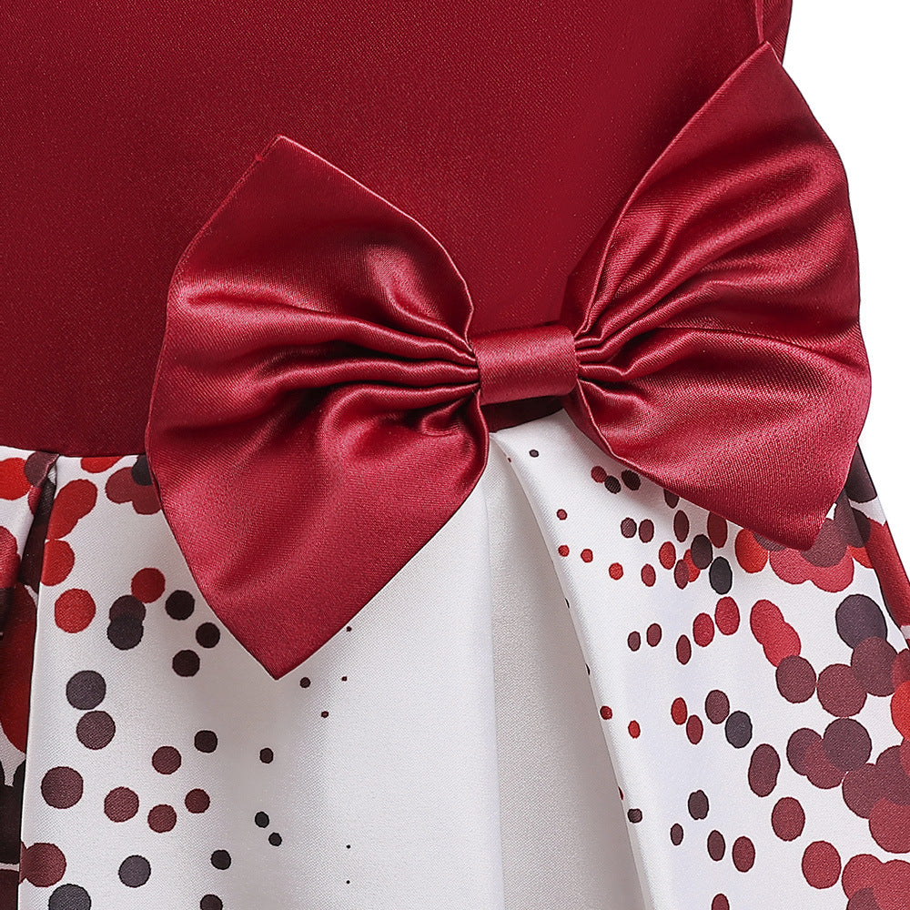 Girls' Puffy Floral Satin Ball Gown Dress – Cute Princess Tea-Length Outfit for Parties