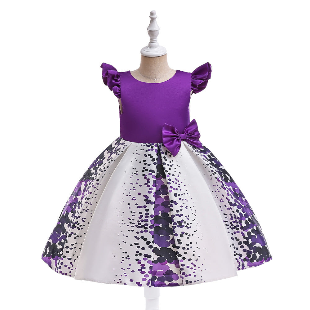 Girls' Puffy Floral Satin Ball Gown Dress – Cute Princess Tea-Length Outfit for Parties