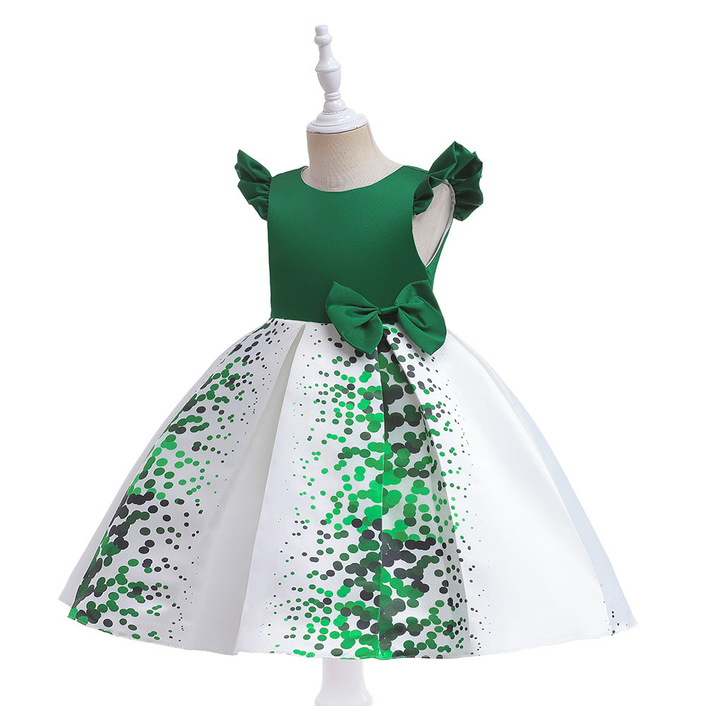 Girls' Puffy Floral Satin Ball Gown Dress – Cute Princess Tea-Length Outfit for Parties