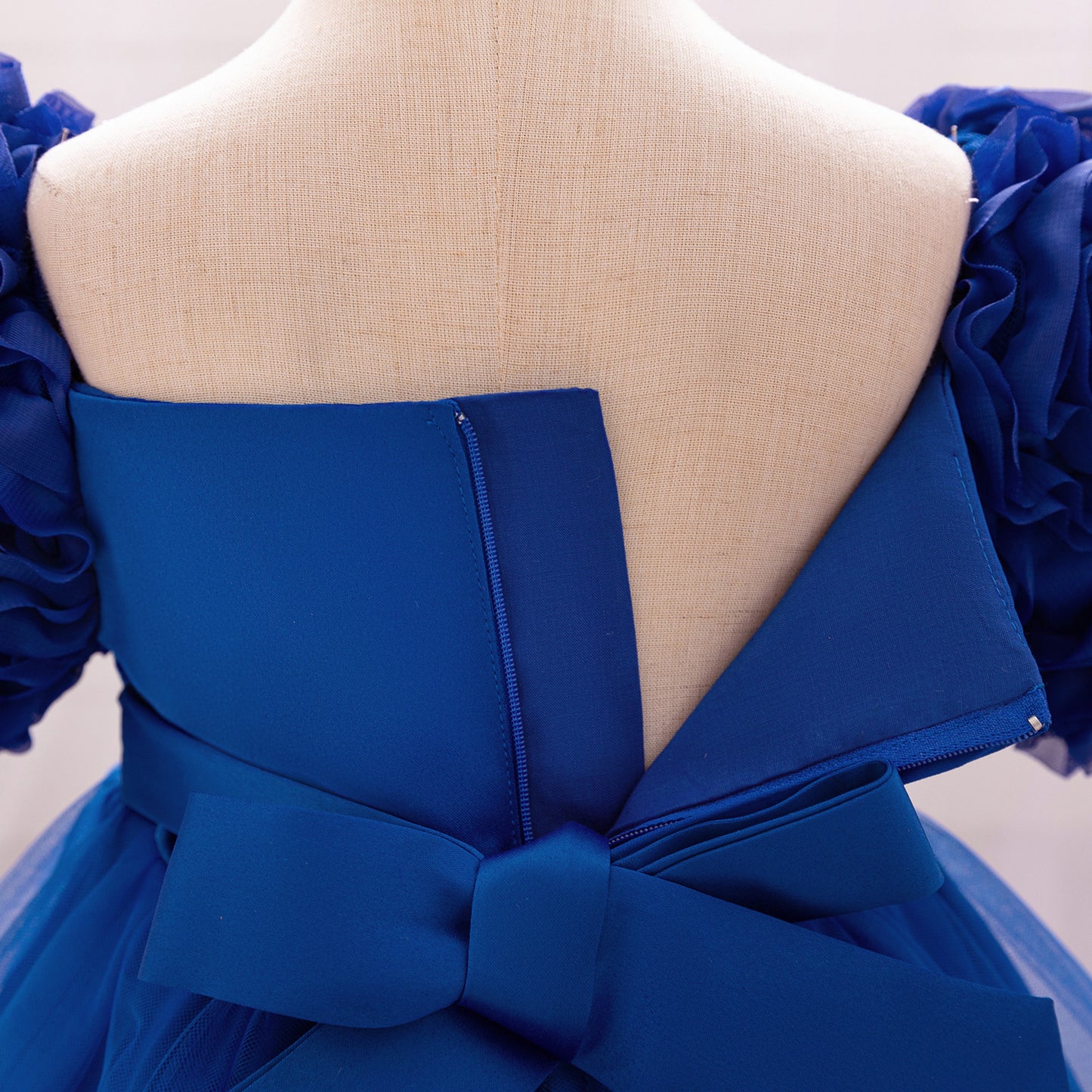 Puffy Off-Shoulder Sequin Ball Gown for Girls – Tea Length Bowknot Flower Dress