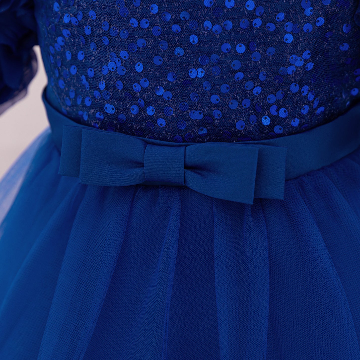 Puffy Off-Shoulder Sequin Ball Gown for Girls – Tea Length Bowknot Flower Dress