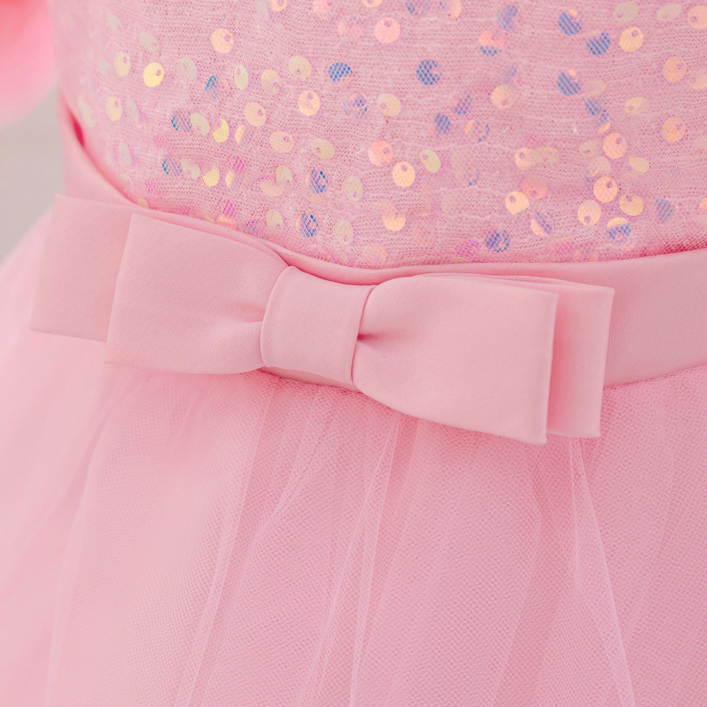 Puffy Off-Shoulder Sequin Ball Gown for Girls – Tea Length Bowknot Flower Dress