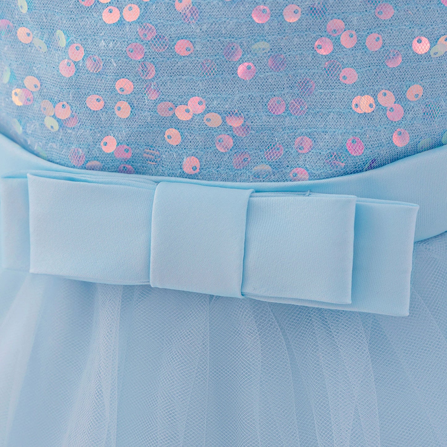 Puffy Off-Shoulder Sequin Ball Gown for Girls – Tea Length Bowknot Flower Dress