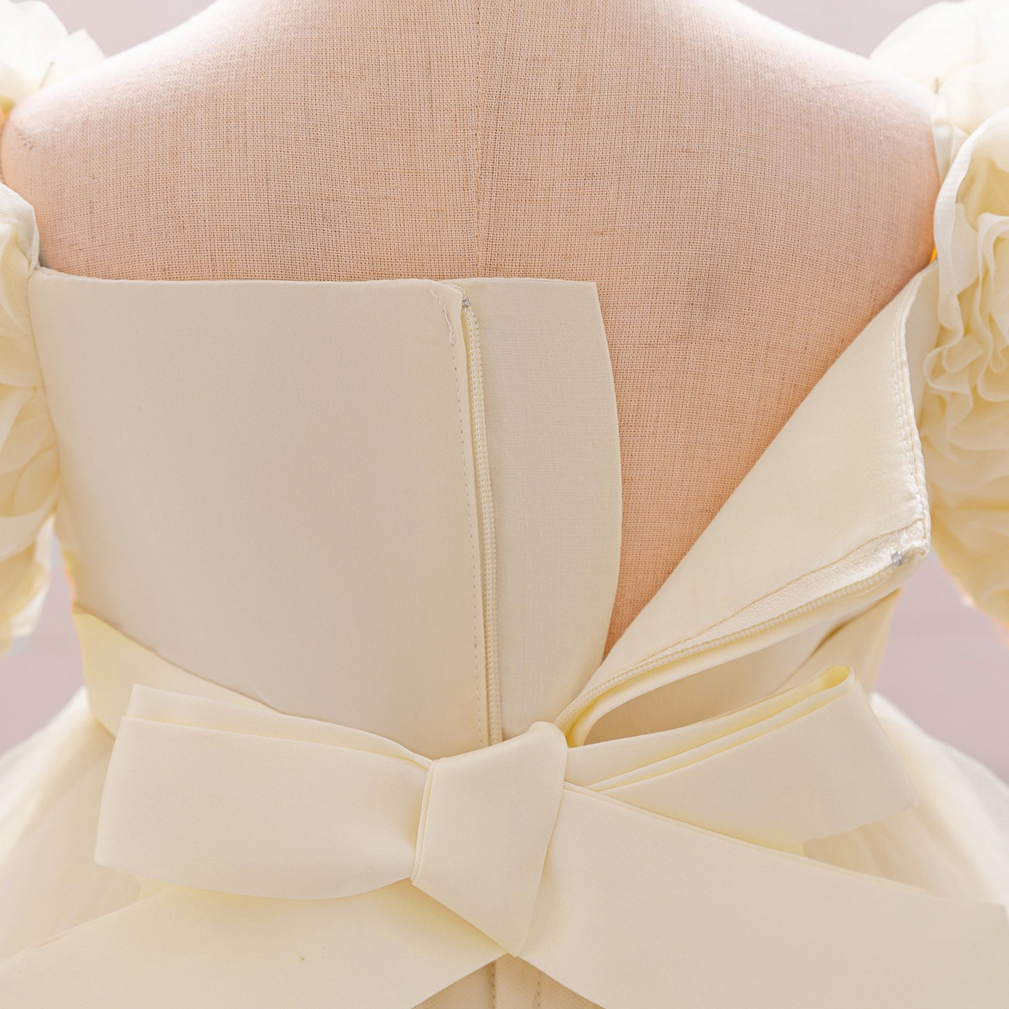 Puffy Off-Shoulder Sequin Ball Gown for Girls – Tea Length Bowknot Flower Dress