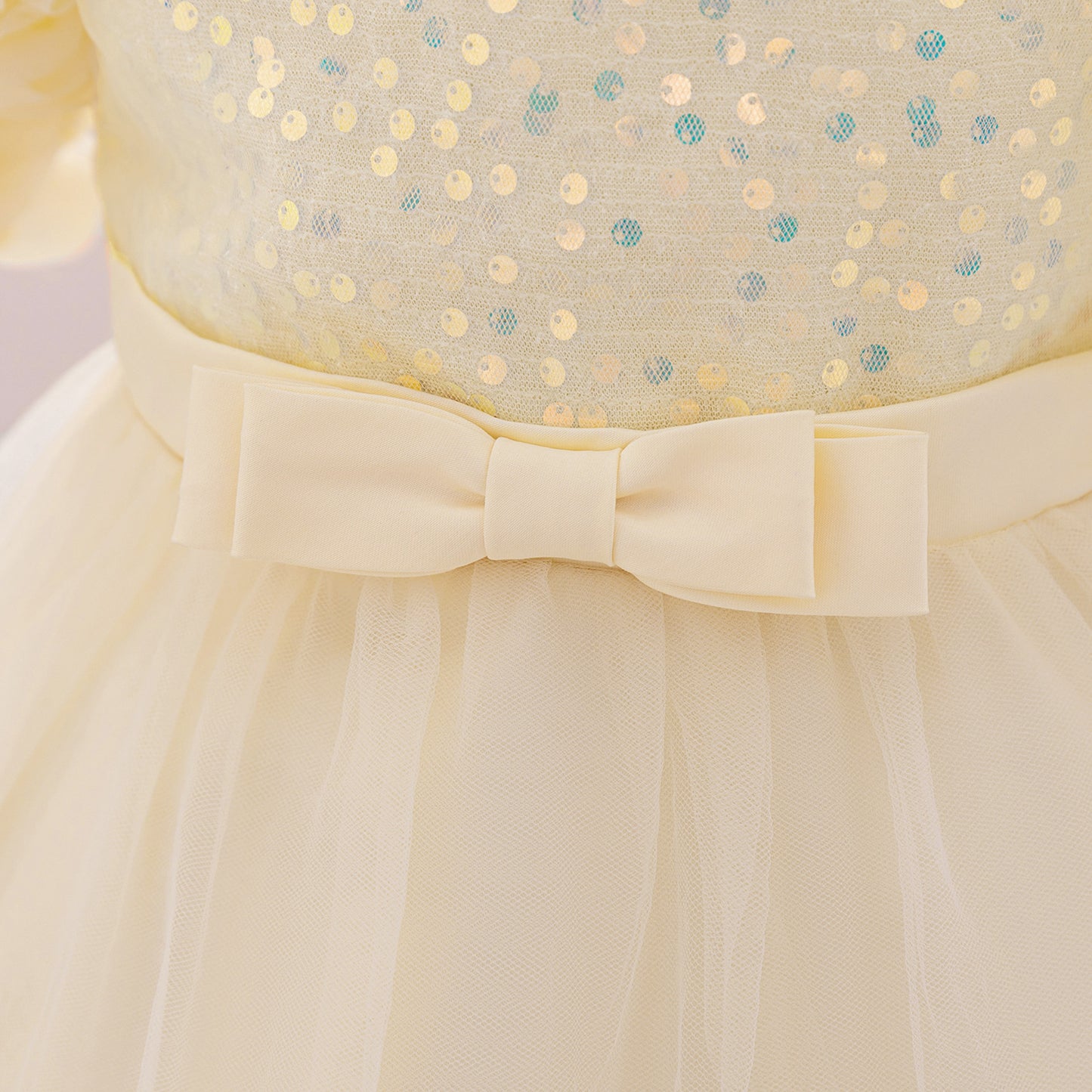 Puffy Off-Shoulder Sequin Ball Gown for Girls – Tea Length Bowknot Flower Dress