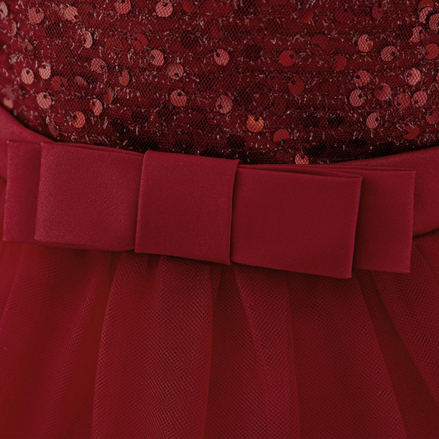 Puffy Off-Shoulder Sequin Ball Gown for Girls – Tea Length Bowknot Flower Dress