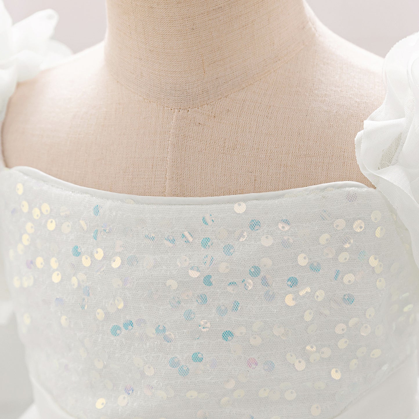 Puffy Off-Shoulder Sequin Ball Gown for Girls – Tea Length Bowknot Flower Dress