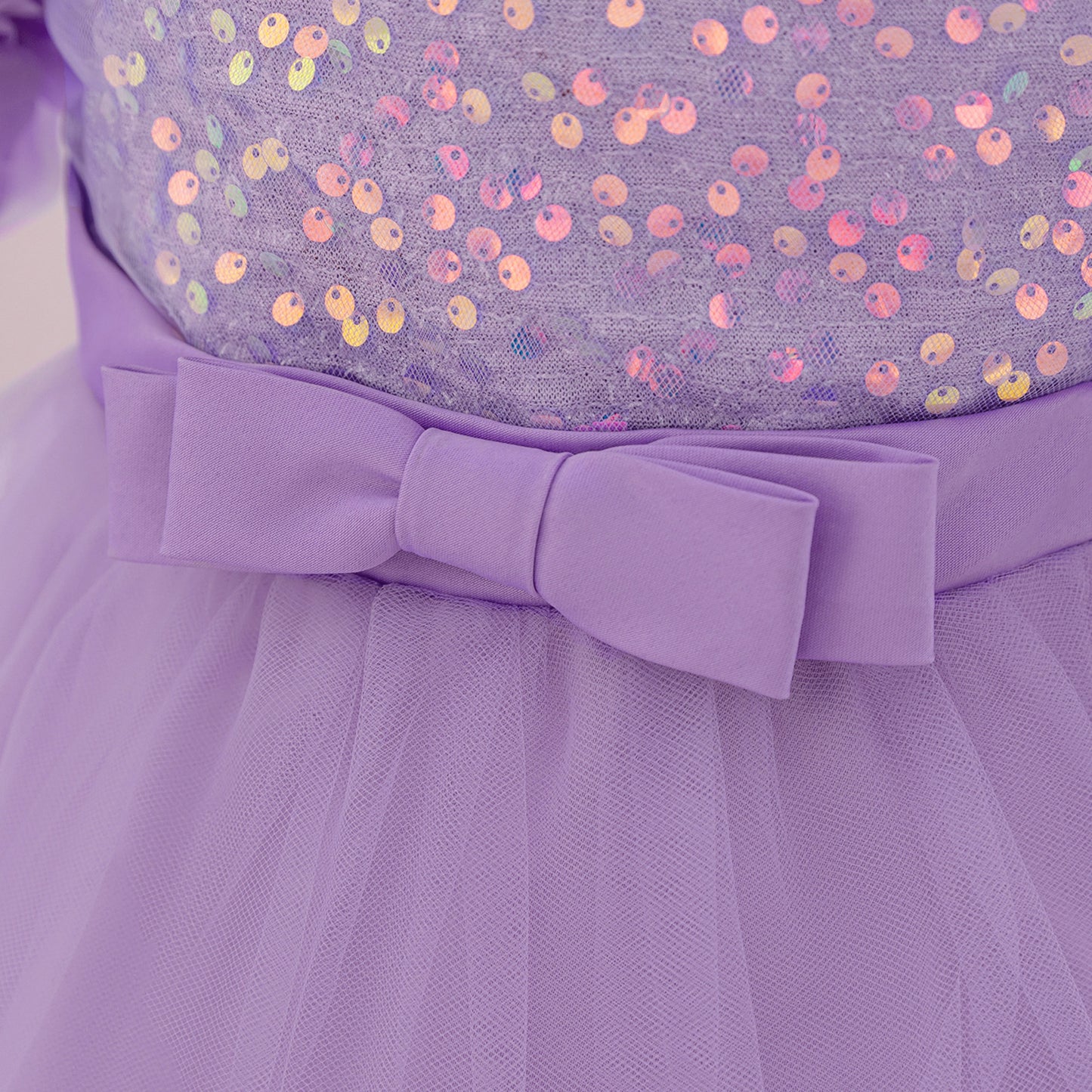 Puffy Off-Shoulder Sequin Ball Gown for Girls – Tea Length Bowknot Flower Dress