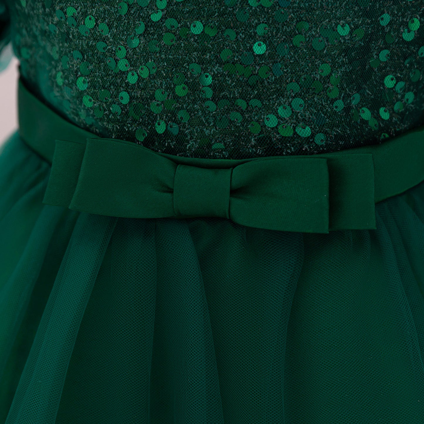 Puffy Off-Shoulder Sequin Ball Gown for Girls – Tea Length Bowknot Flower Dress