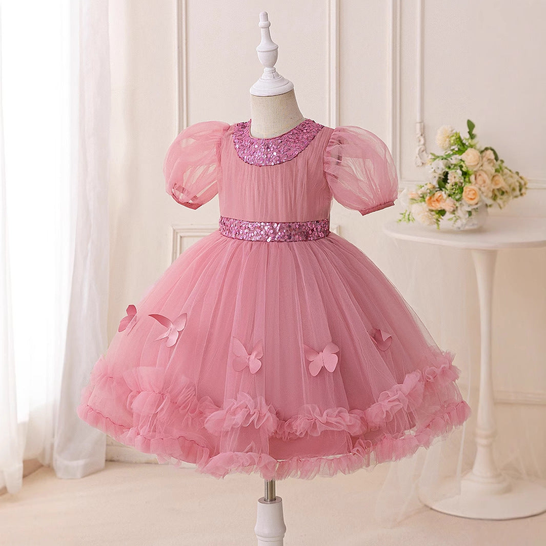 Puffy Princess Dress for Girls – Tulle Ball Gown with Applique & Sequins | Tea Length