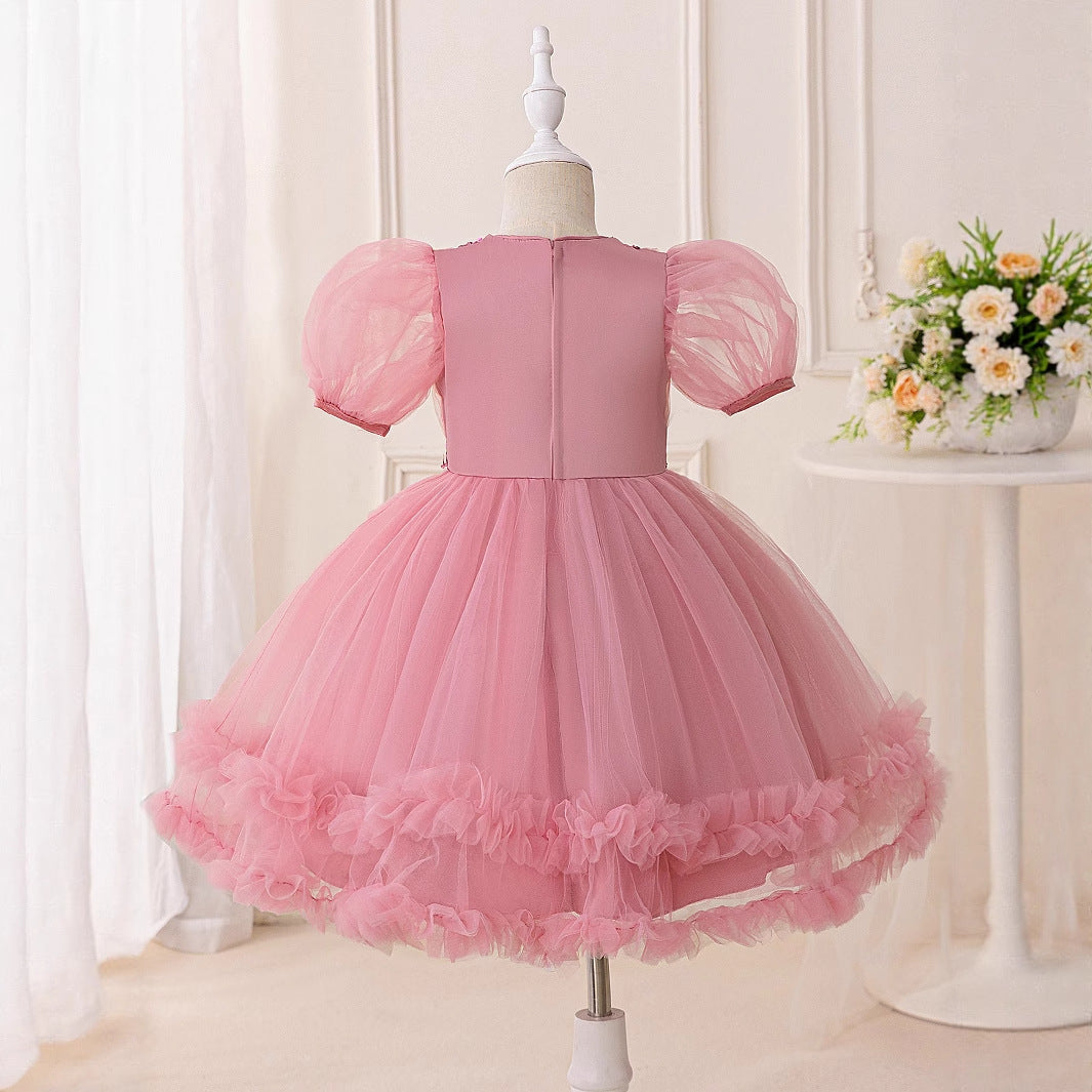 Puffy Princess Dress for Girls – Tulle Ball Gown with Applique & Sequins | Tea Length