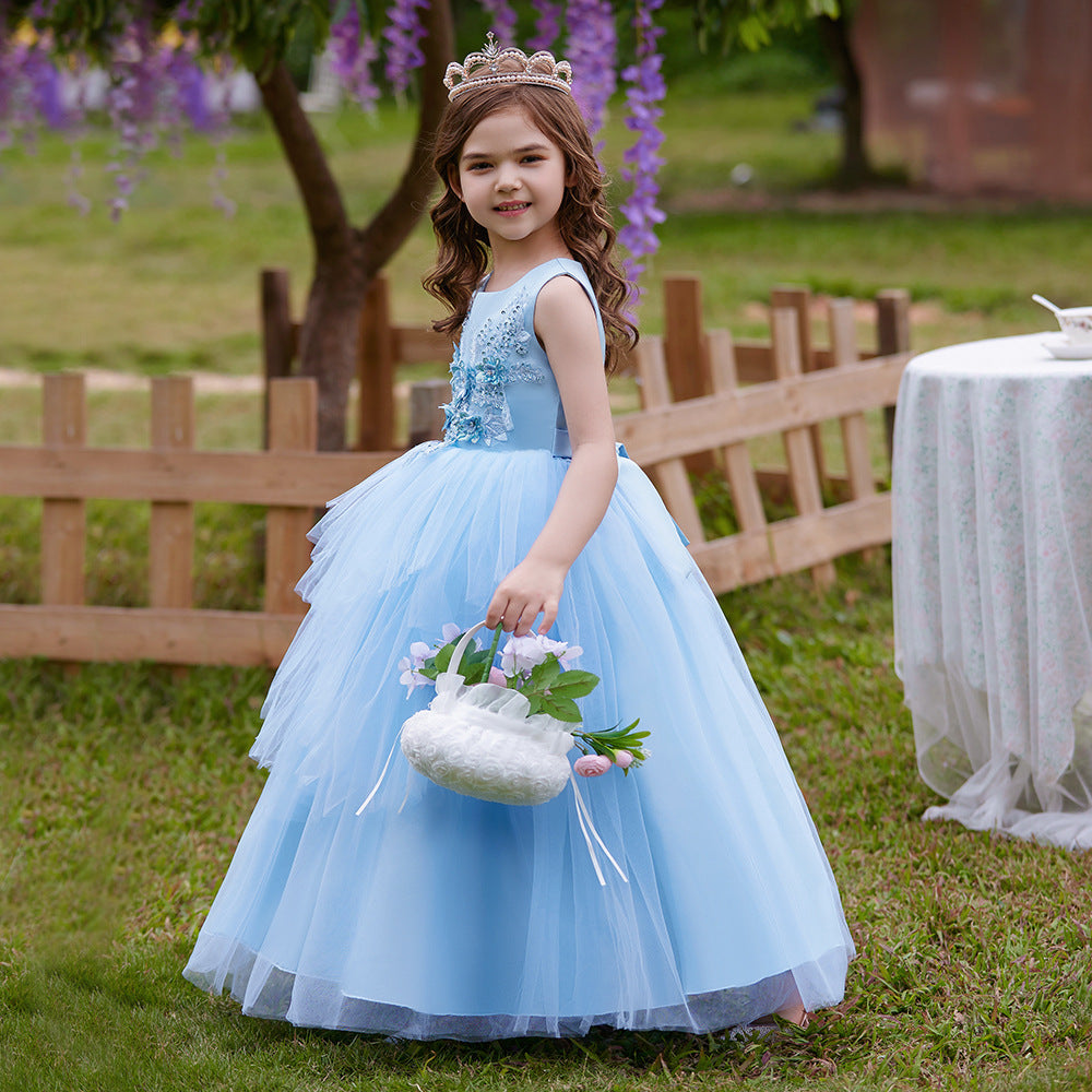 Puffy Tulle Ball Gown Maxi Dress for Girls with Applique & Sequins - Cute Princess Party Dress