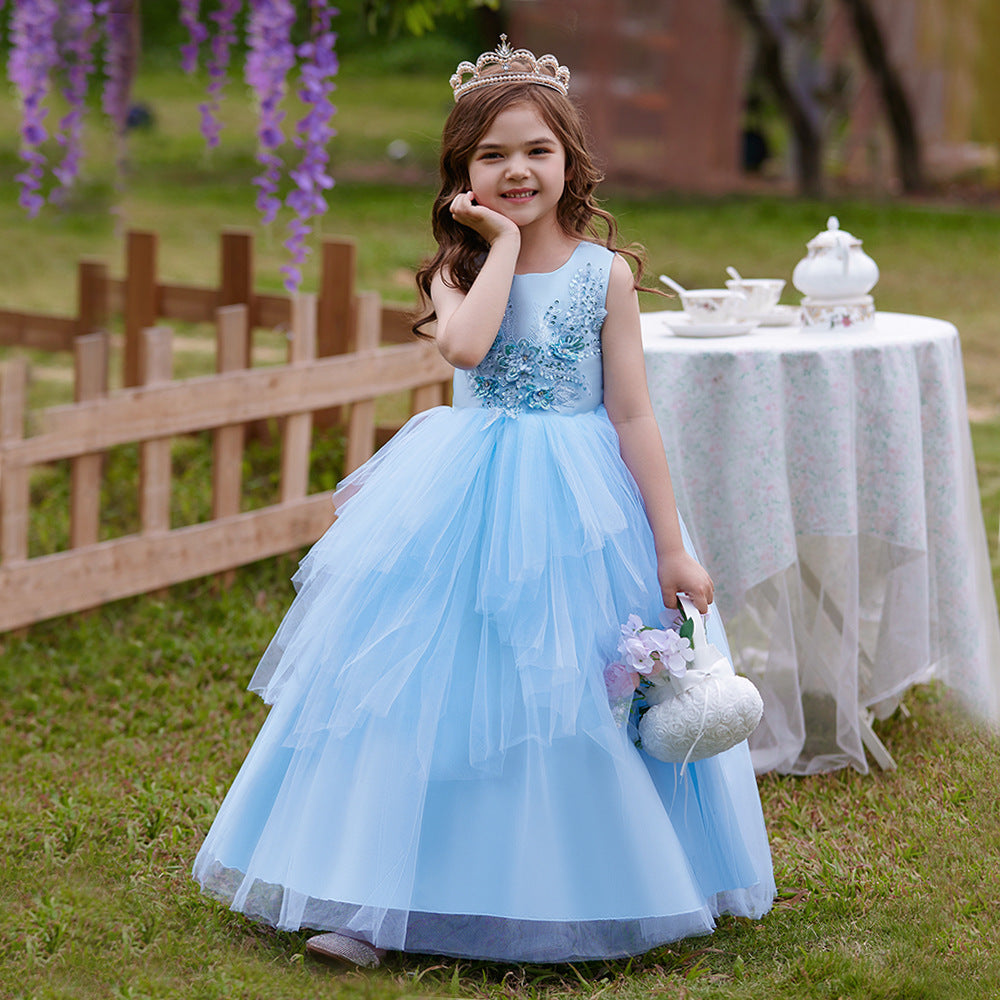 Puffy Tulle Ball Gown Maxi Dress for Girls with Applique & Sequins - Cute Princess Party Dress