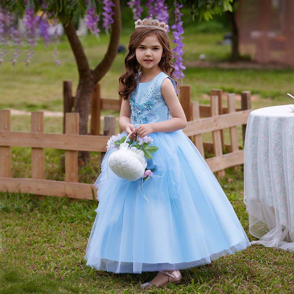 Puffy Tulle Ball Gown Maxi Dress for Girls with Applique & Sequins - Cute Princess Party Dress