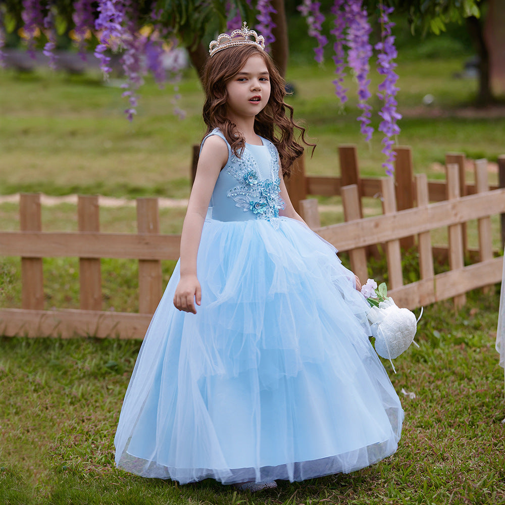 Puffy Tulle Ball Gown Maxi Dress for Girls with Applique & Sequins - Cute Princess Party Dress