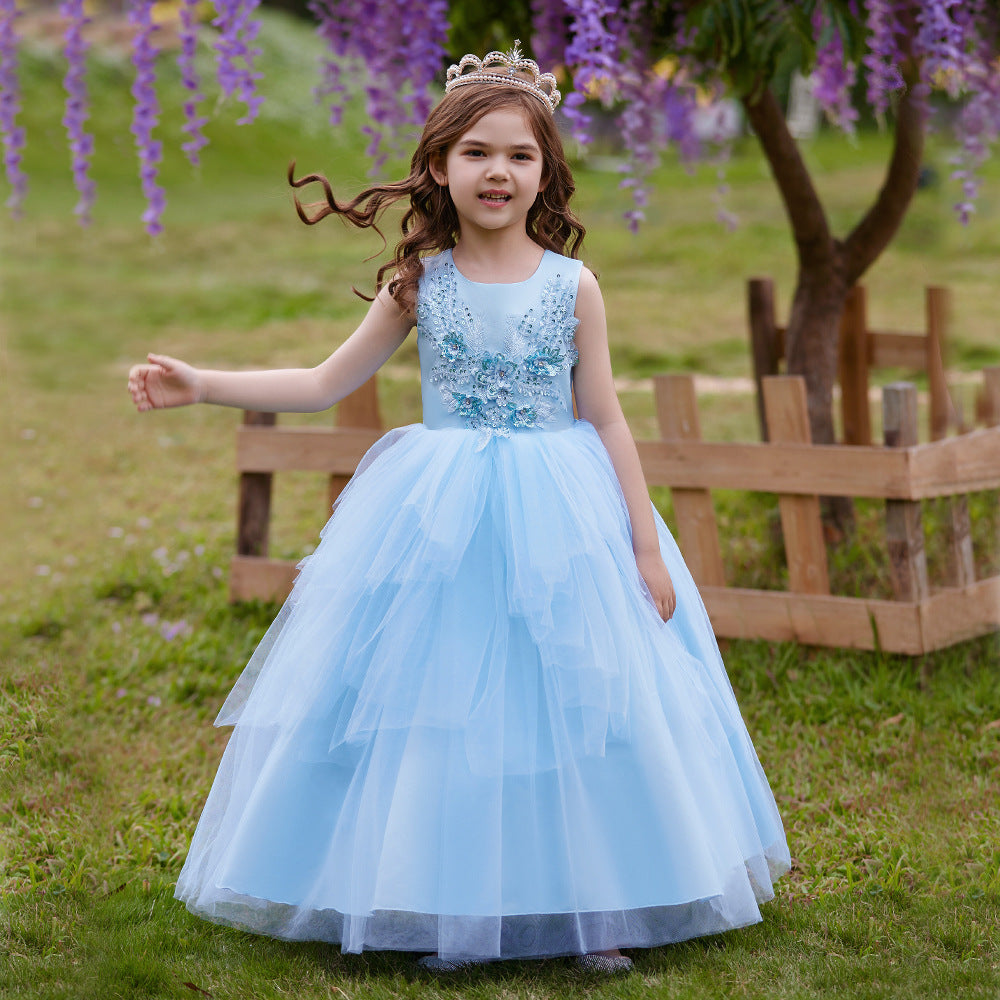 Puffy Tulle Ball Gown Maxi Dress for Girls with Applique & Sequins - Cute Princess Party Dress