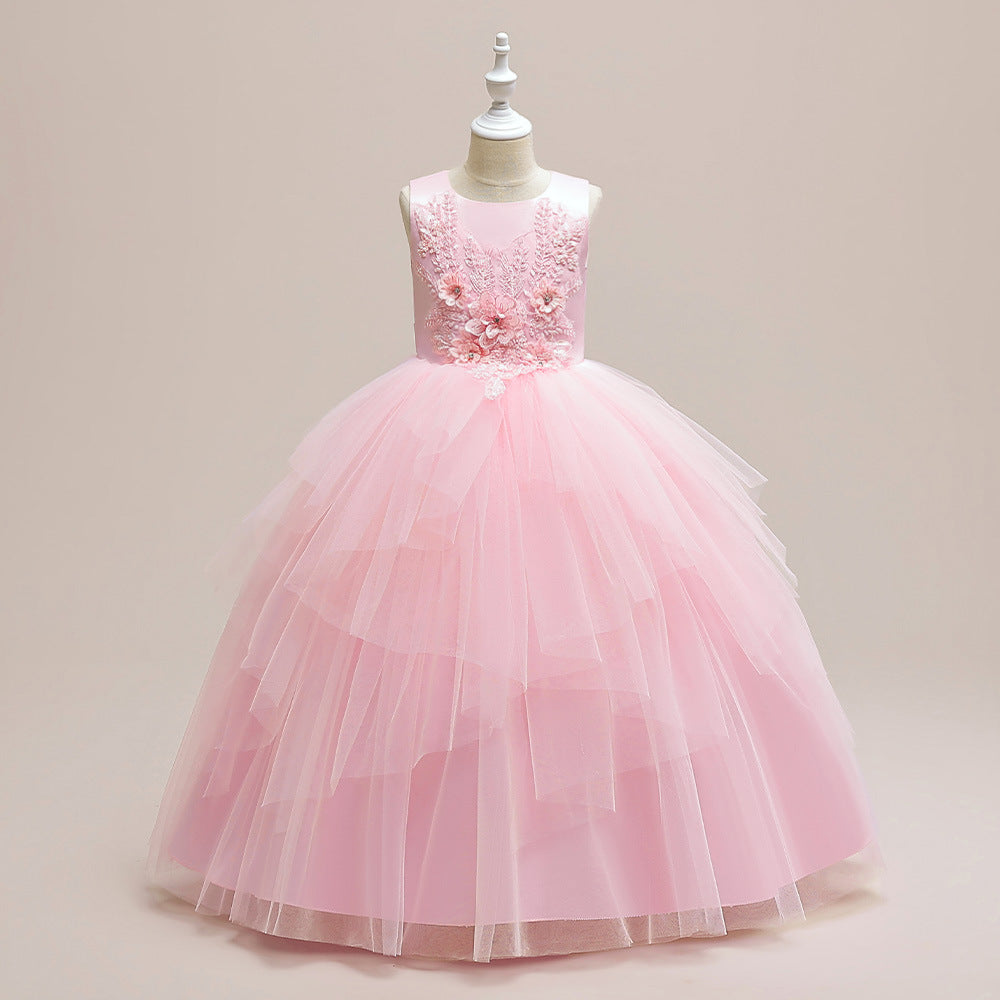 Puffy Tulle Ball Gown Maxi Dress for Girls with Applique & Sequins - Cute Princess Party Dress
