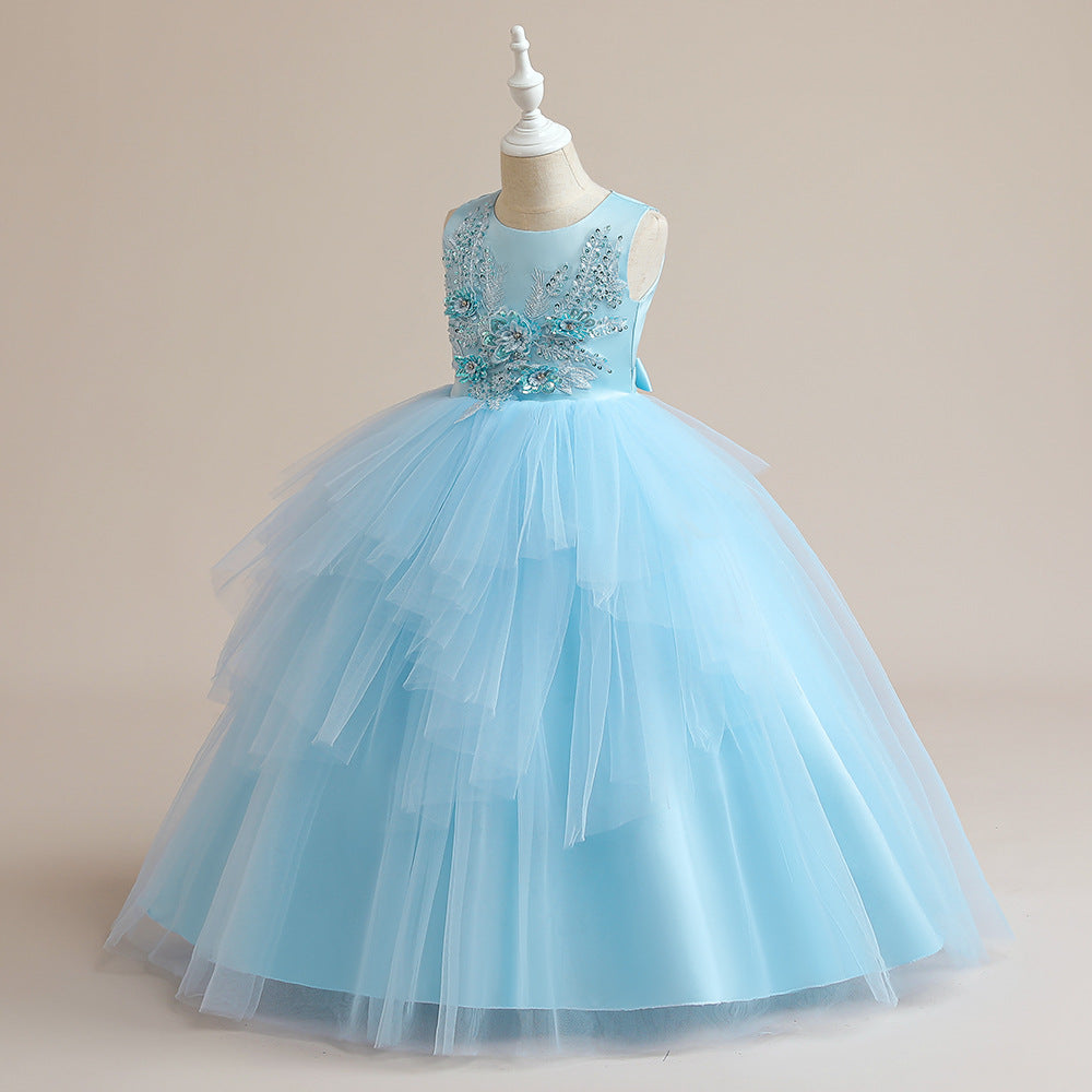 Puffy Tulle Ball Gown Maxi Dress for Girls with Applique & Sequins - Cute Princess Party Dress