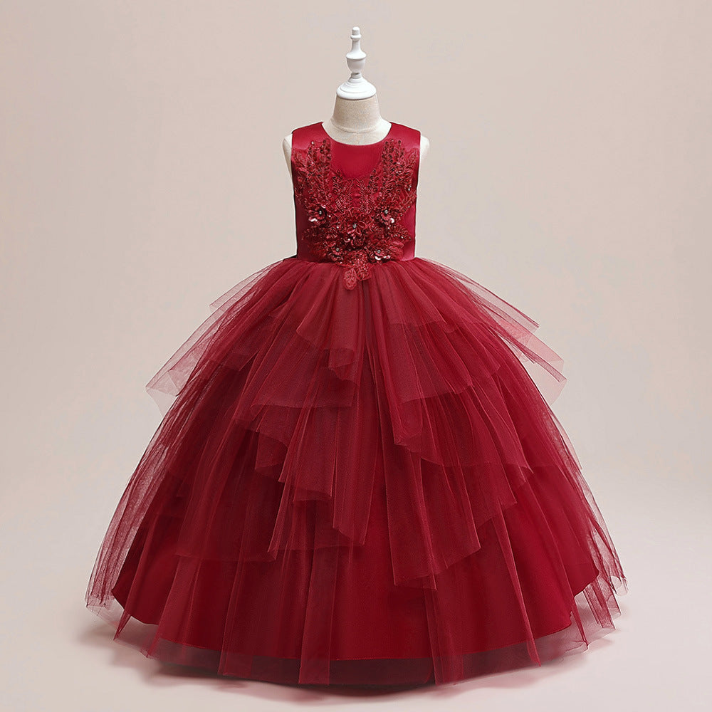 Puffy Tulle Ball Gown Maxi Dress for Girls with Applique & Sequins - Cute Princess Party Dress