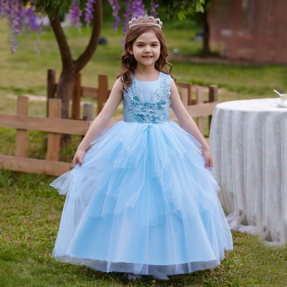 Puffy Tulle Ball Gown Maxi Dress for Girls with Applique & Sequins - Cute Princess Party Dress