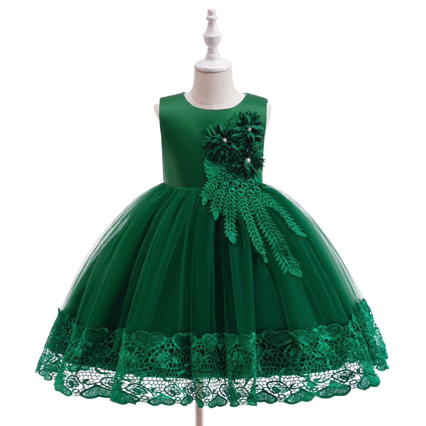 Puffy Tulle Flower Girl Dress with Lace Applique – Cute Ball Gown for Parties & Weddings