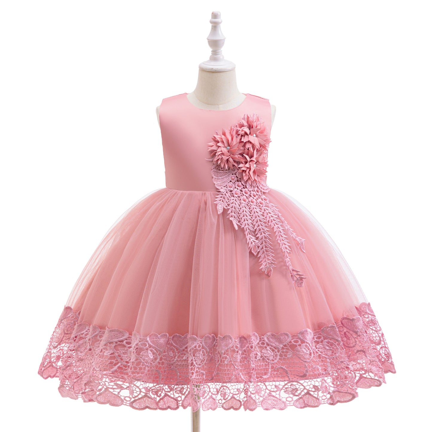 Puffy Tulle Flower Girl Dress with Lace Applique – Cute Ball Gown for Parties & Weddings